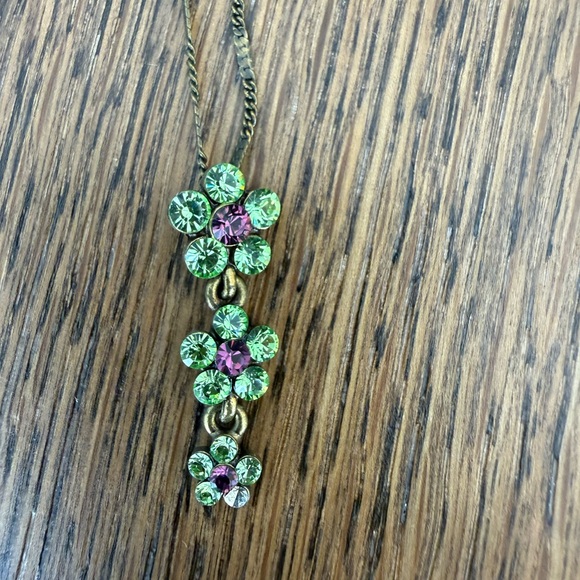 1928 Jewelry - 1928 Green and Pink Crystal Floral Necklace